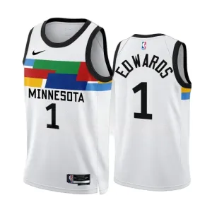 Camiseta Minnesota Timberwolves Anthony Edwards 1 City Edition 2022-23 Blanco Swingman para Hombre