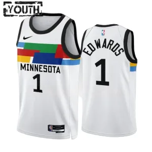 Camiseta Minnesota Timberwolves Anthony Edwards 1 City Edition 2022-23 Blanco Swingman para Niño
