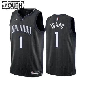 Camiseta Orlando Magic Jonathan Isaac 1 City Edition 2022-23 Negro Swingman para Niño Camiseta Orlando Magic Jonathan Isaac 1 City Edition 2022-23 Negro Swingman para Niño
