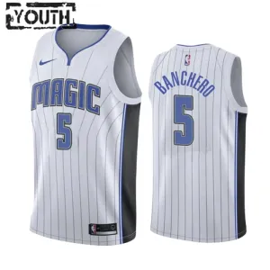 Camiseta Orlando Magic Paolo Banchero 5 Association Edition Blanco Swingman para Niño