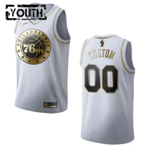 Camiseta Philadelphia 76ers Golden Edition Personalizada Blanco Swingman para Niño