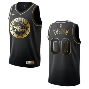 Camiseta Philadelphia 76ers Golden Edition Personalizada Negro Swingman para Hombre