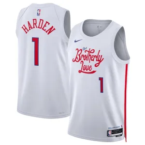 Camiseta Philadelphia 76ers James Harden 1 City Edition 2022-23 Blanco Swingman para Hombre