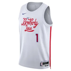 Camiseta Philadelphia 76ers James Harden 1 City Edition 2022-23 Blanco Swingman para Hombre