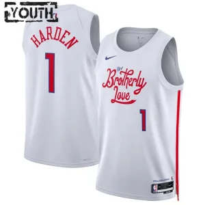 Camiseta Philadelphia 76ers James Harden 1 City Edition 2022-23 Blanco Swingman para Niño