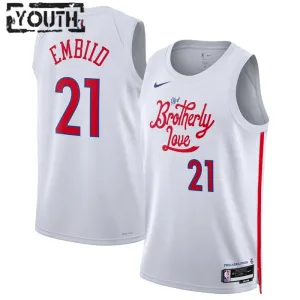 Camiseta Philadelphia 76ers Joel Embiid 21 City Edition 2022-23 Blanco Swingman para Niño