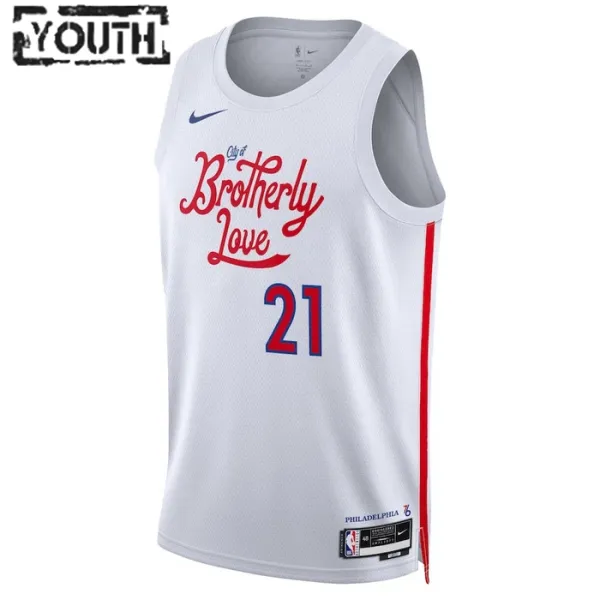 Camiseta Philadelphia 76ers Joel Embiid 21 City Edition 2022-23 Blanco Swingman para Niño