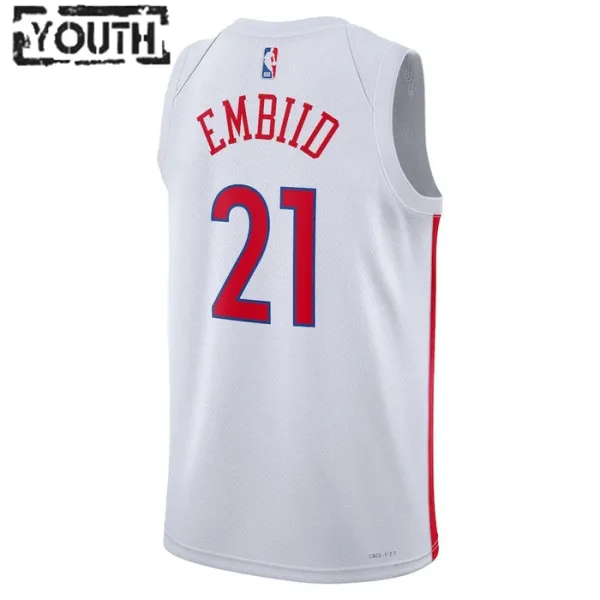 Camiseta Philadelphia 76ers Joel Embiid 21 City Edition 2022-23 Blanco Swingman para Niño