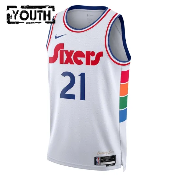 Camiseta Philadelphia 76ers Joel Embiid City Edition 2024-25 Blanco Swingman para Niño