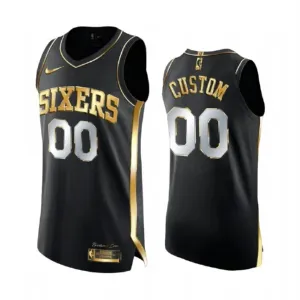Camiseta Philadelphia 76ers Limited Golden Edition Personalizada Negro Swingman para Hombre