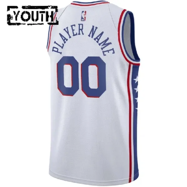 Camiseta Philadelphia 76ers Personalizada Association Edition Blanco Swingman para Niño