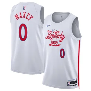 Camiseta Philadelphia 76ers Tyrese Maxey 0 City Edition 2022-23 Blanco Swingman para Hombre