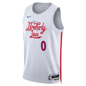 Camiseta Philadelphia 76ers Tyrese Maxey 0 City Edition 2022-23 Blanco Swingman para Hombre