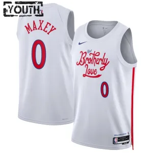 Camiseta Philadelphia 76ers Tyrese Maxey 0 City Edition 2022-23 Blanco Swingman para Niño