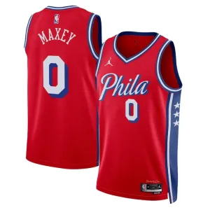 Camiseta Philadelphia 76ers Tyrese Maxey 0 Statement Edition Rojo Swingman para Hombre
