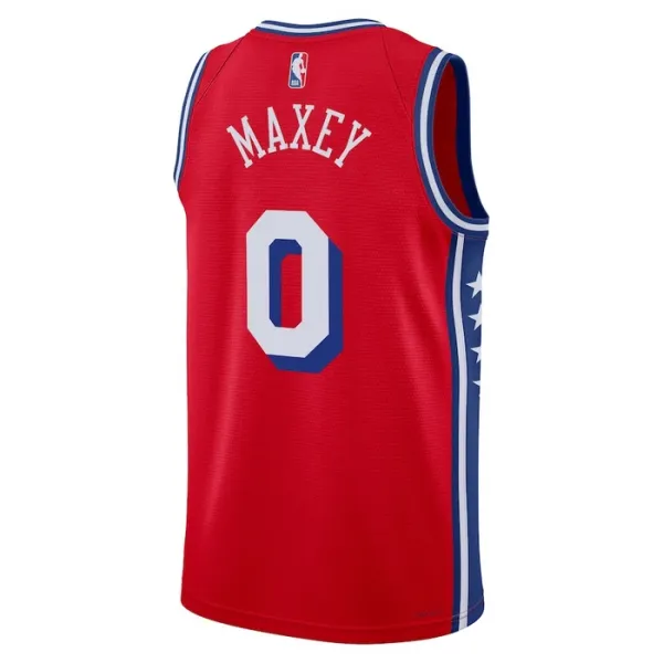 Camiseta Philadelphia 76ers Tyrese Maxey 0 Statement Edition Rojo Swingman para Hombre