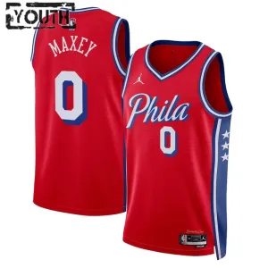 Camiseta Philadelphia 76ers Tyrese Maxey 0 Statement Edition Rojo Swingman para Niño