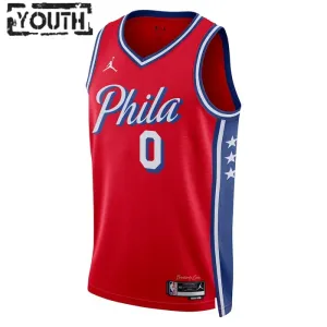 Camiseta Philadelphia 76ers Tyrese Maxey 0 Statement Edition Rojo Swingman para Niño