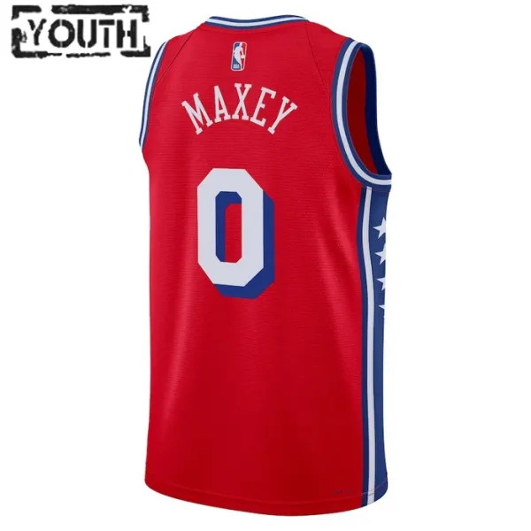Camiseta Philadelphia 76ers Tyrese Maxey 0 Statement Edition Rojo Swingman para Niño