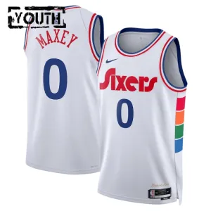 Camiseta Philadelphia 76ers Tyrese Maxey City Edition 2024-25 Blanco Swingman para Niño