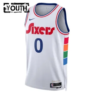 Camiseta Philadelphia 76ers Tyrese Maxey City Edition 2024-25 Blanco Swingman para Niño