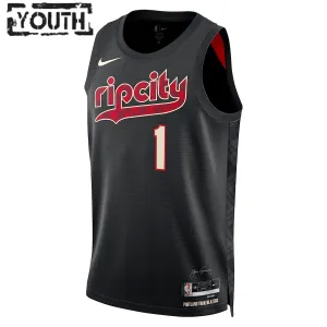 Camiseta Portland Trail Blazers Anfernee Simons City Edition 2023-24 Negro Swingman para Niño