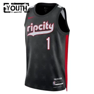 Camiseta Portland Trail Blazers Anfernee Simons City Edition 2024-25 Negro Swingman para Niño