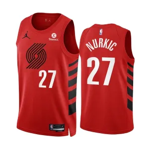 Camiseta Portland Trail Blazers Jusuf Nurkic 27 Statement Edition Rojo Swingman para Hombre